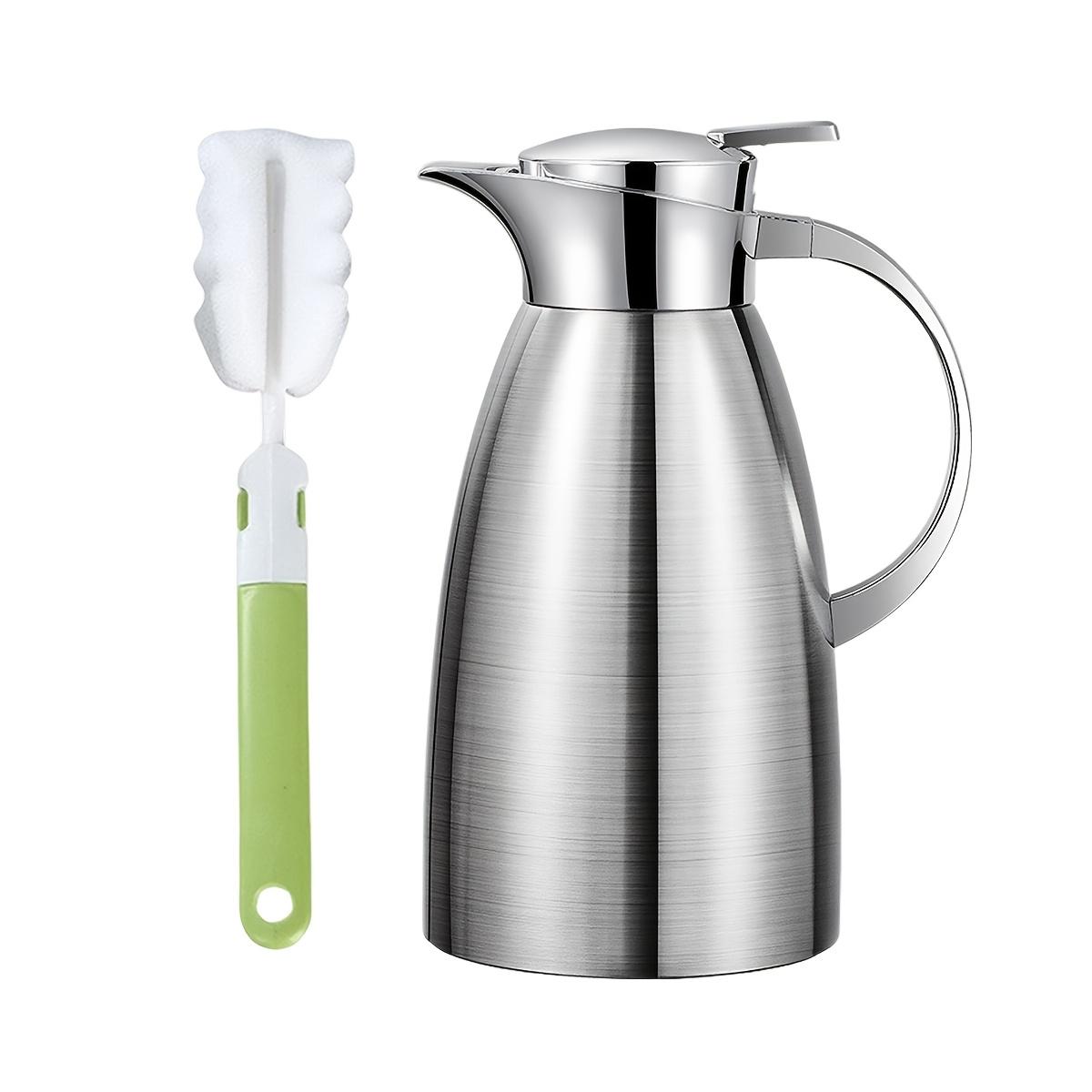 Термографин из нержавеющей стали 68 унций с щеткой для чистки - Двустенный вакуумно-изолированный термос/графин с крышкой - 2 литра 2L серебряный