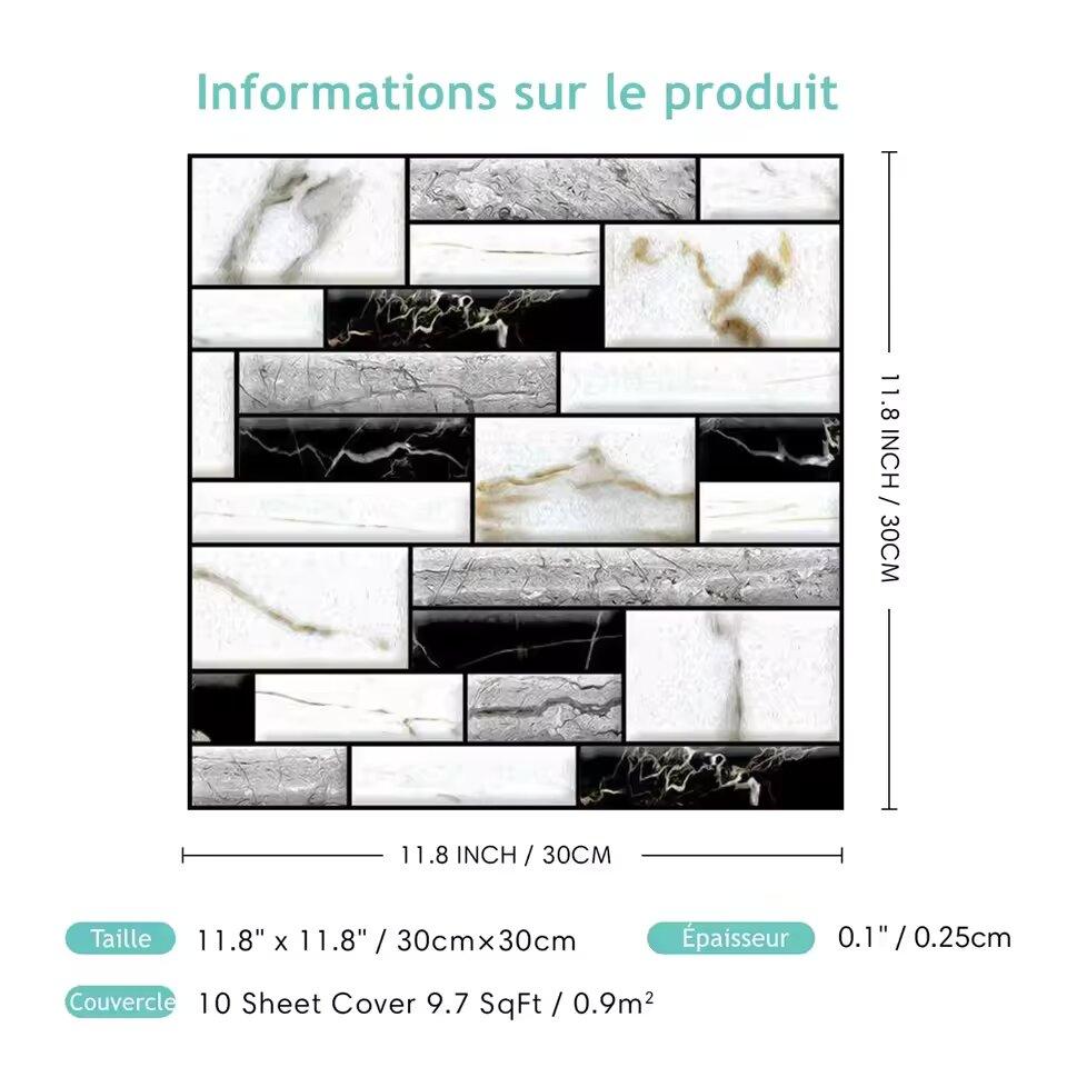 10PCS Self Adhesive Tile Wall Sticker Home Decor 3D Pvc Sticker Covers For Kitchen Cupboard Bathroom Waterproof Wallpaper