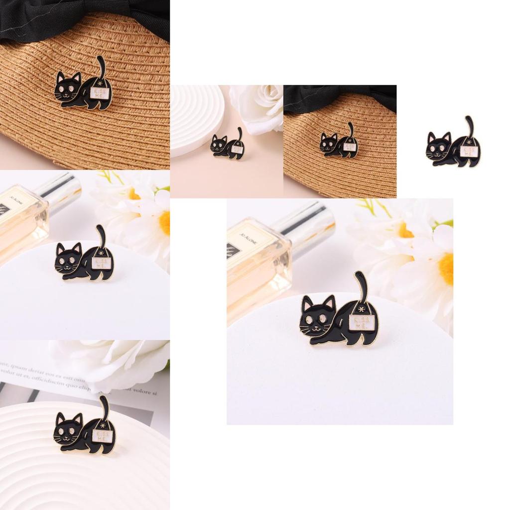 Entzückende Niedliche Schwarze Katze Tier Anstecknadel Brosche Kreatives Cartoon-Design mit Glanzfinish