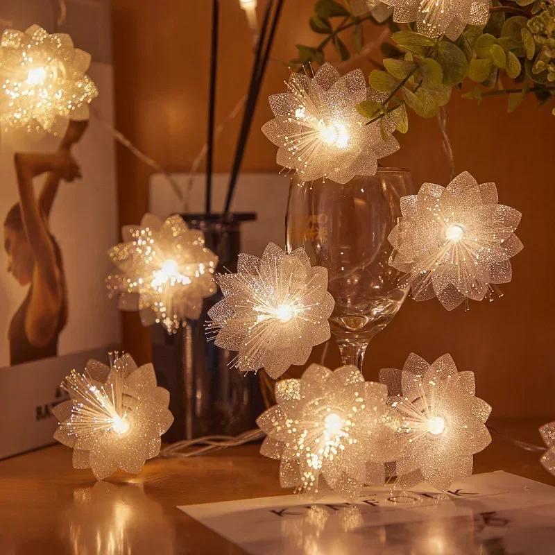 Christmas Fairy String Lights Battery Powered LED Fiber Optic Flower Garland for Xmas Tree Home Wedding Party Holiday Decoration