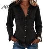 Western Cowgirl Outfit Women Tassel Shirt for Autumn, Button Down Slim Fit Fringe Elegant Date Night Shirts Blouse, Solid Color Casual Long