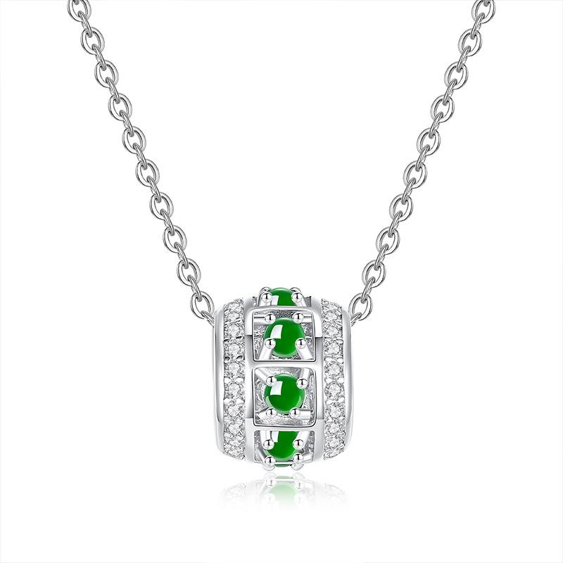S925 necklace set with natural dangerous material jadeite new Chinese retro high-end niche collarbone chain fashion holiday gift 925 silver