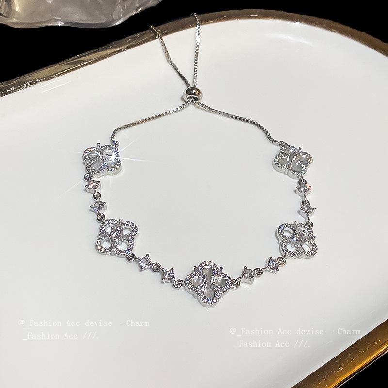 Zircon Floral Bracelet: Korean Fashion High-End Pull-Out Design, Light Luxury, Elegant New Hand Jewelry