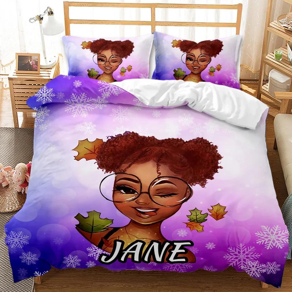 Black Girl Magic Bedding Set, African American Black Art Girl Duvet Cover, Bedroom Decor Comforter Cover For Teens