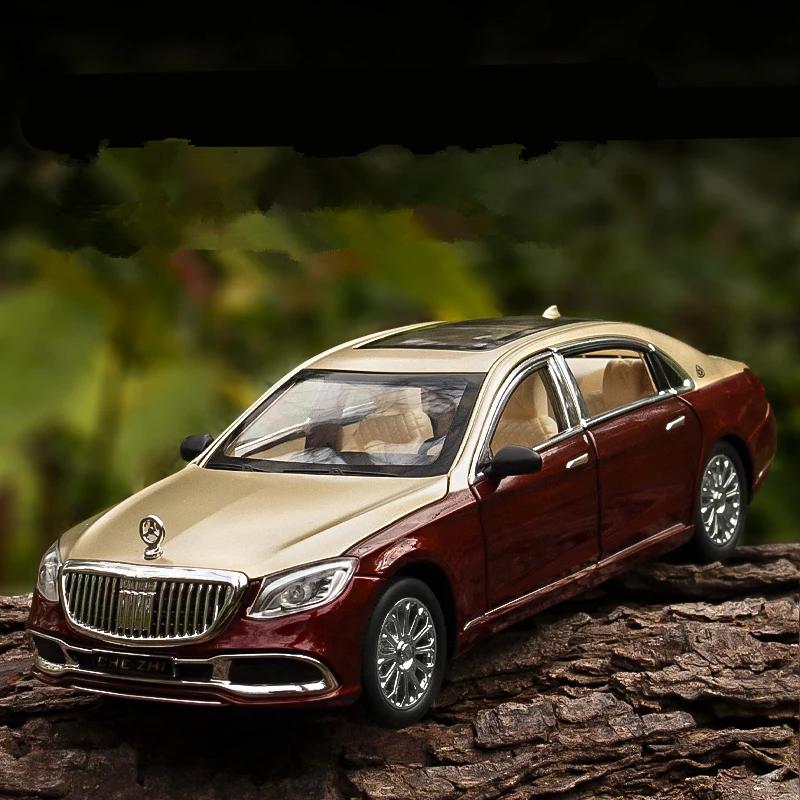 1/24 Benz Maybach S600 Legering Metall Bilmodell Formgjutna Metall Leksaksfordon Bilmodell Hög Simulering Ljud och Ljus Leksak för Barn Gåva
