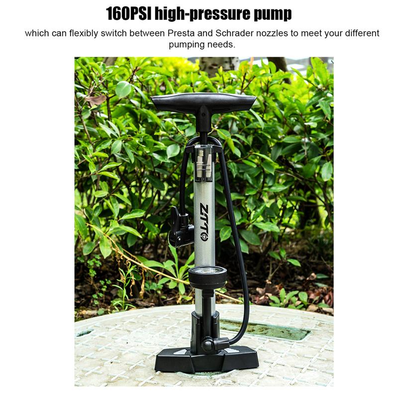 ZTTO Fahrradpumpe 160PSI Hochdruck-Luftpumpe Tragbarer Fahrradreifenfüller mit Manometer Passt für Presta & Schrader Ventile