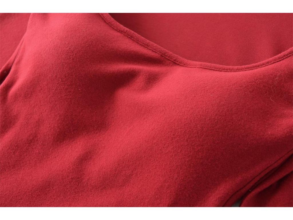 Korean Square Neck Slimming Long Sleeve T-Shirt with Chest Pads and Waist-Cinching Design for Women - Spring/Autumn