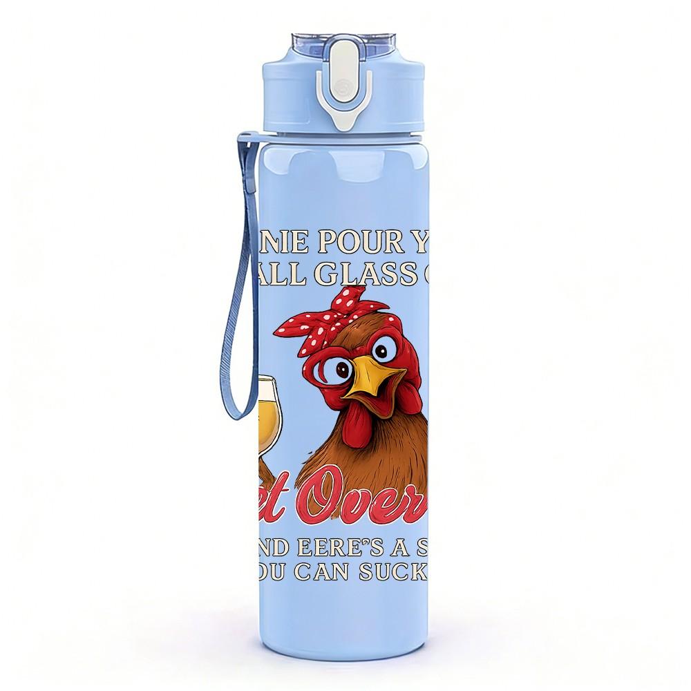 1PC Wine Glass Chicken Letter Print 750ml Color Plastic Sports Water Bottle Leakproof Flip Straw Lid Suitable for Sports Office Home Use