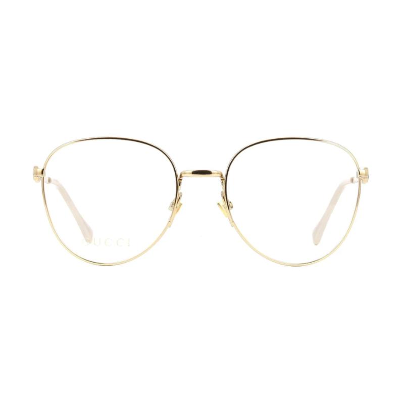 Gucci Horsebit lightweight temples with logo engraving decoration, round optical frame, same style for men and women, gold