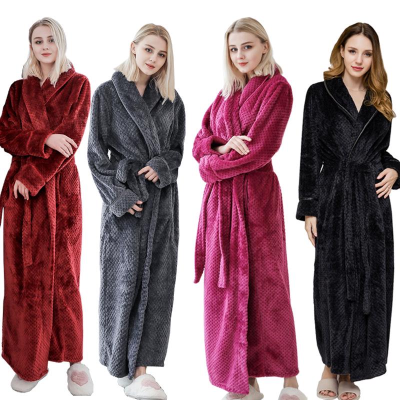 Unisex Thickened Flannel Bathrobe – Autumn/Winter Coral Fleece Pajamas, Plus Size