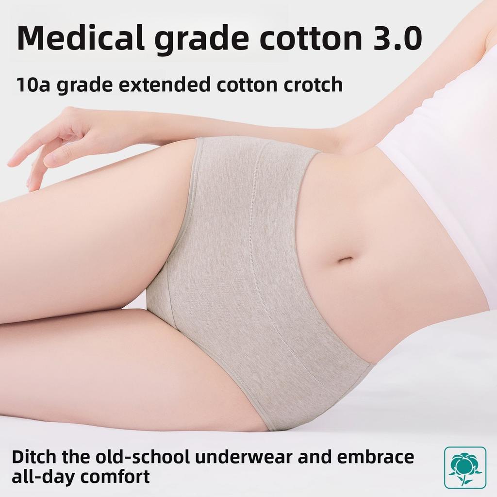 Female Spring and Autumn New Class A Medical Grade Pure Cotton Antibacterial Crotch High Waist Belly Tuck Briefs