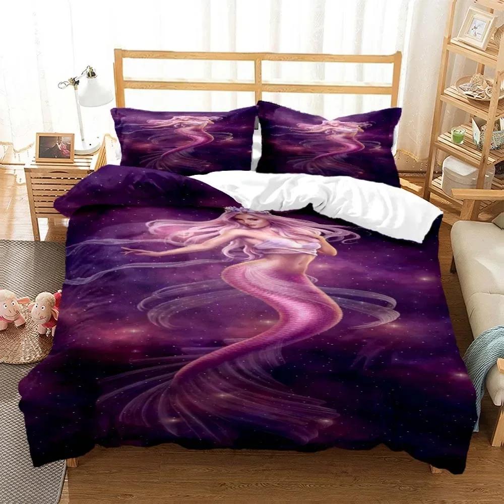 Zodiac Mermaid Digital Beding Set 3D Printed Suitable for Bedrom Soft with Soft Fabric Duvet Cover Set With Pilowcases Children Kids Home Textile