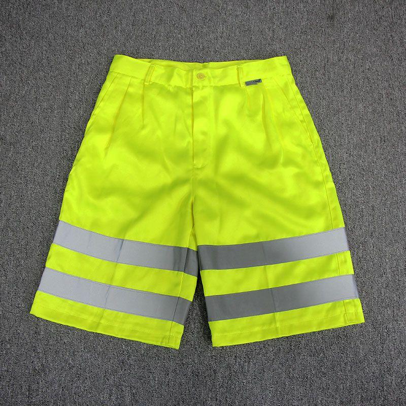 

European and American Men s Reflective Stripe Wear-Resistant Straight Shorts Outdoor Fluorescent yellow 32