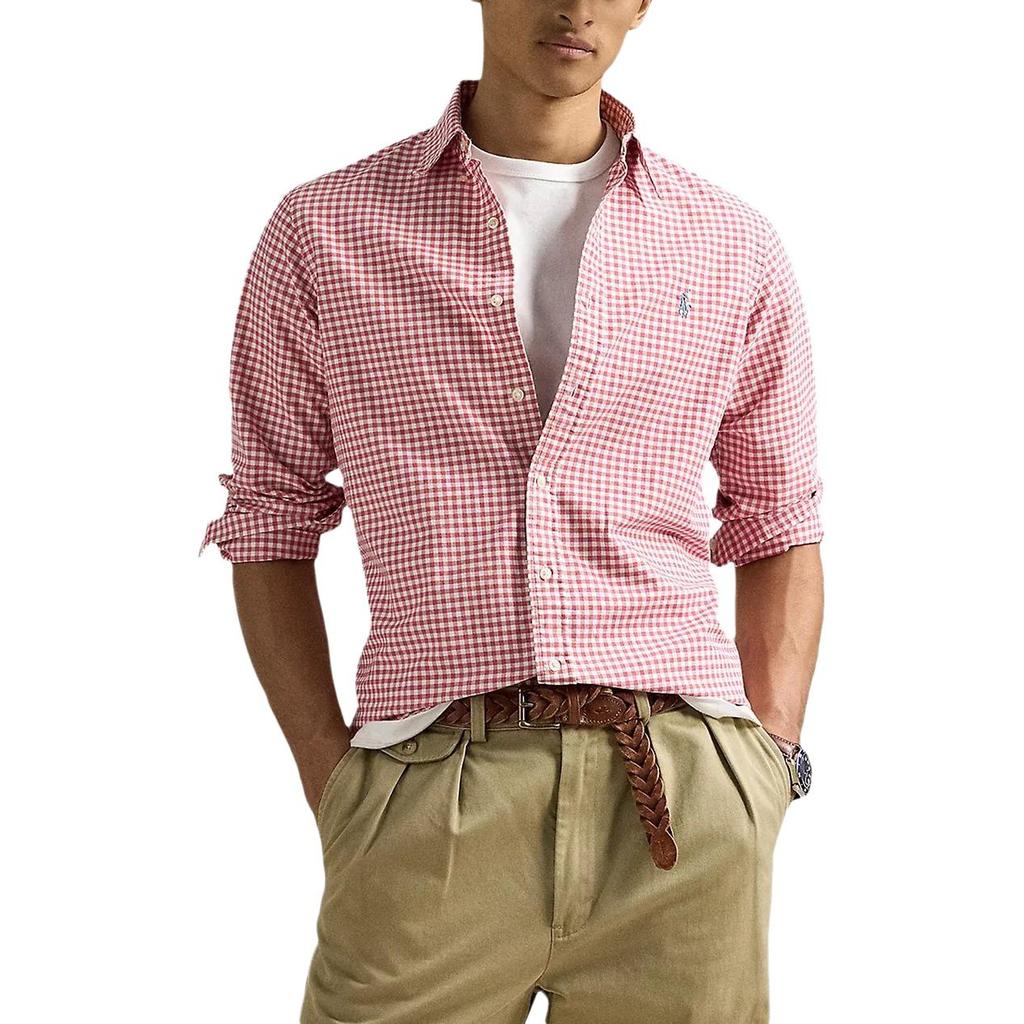 Polo Ralph Lauren FW25 Bavlněná vyšívaná kostkovaná košile s dlouhým rukávem a zapínáním na knoflíky Pánské košile 710973081-004