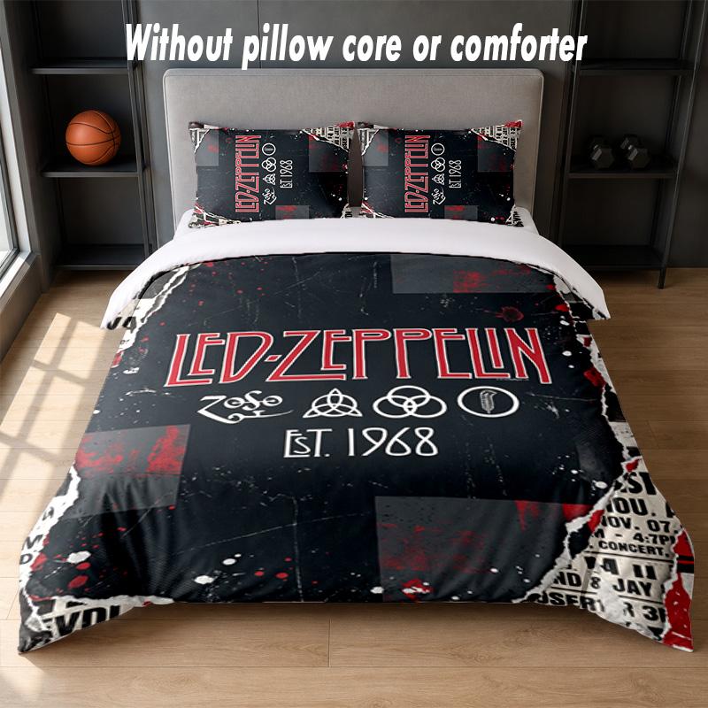 Led Zeppelin Design Postel Povlečení 1 Povlak na přikrývku + 2 Povlaky na polštář Měkké Prodyšné Domácí Lůžkoviny