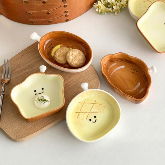 Ceramic Dipping Dish Cute Bread Shape Small Sauce Plate for Sushi Hot Pot Snacks Microwave Dishwasher Safe Snack Plate for Home Party Restaurant