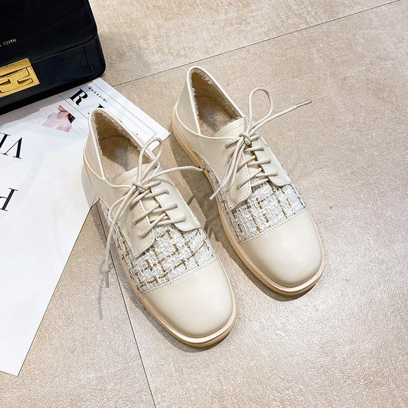 

Модные Роскошные Твидовые Оксфорды в Лоскутной Технике с Кожаными Вставками Женские На Толстом Каблуке На Плоской Подошве Женская Обувь на Шнуровке Квадратный Носок Мокасины Женские Лоферы JK 4.5