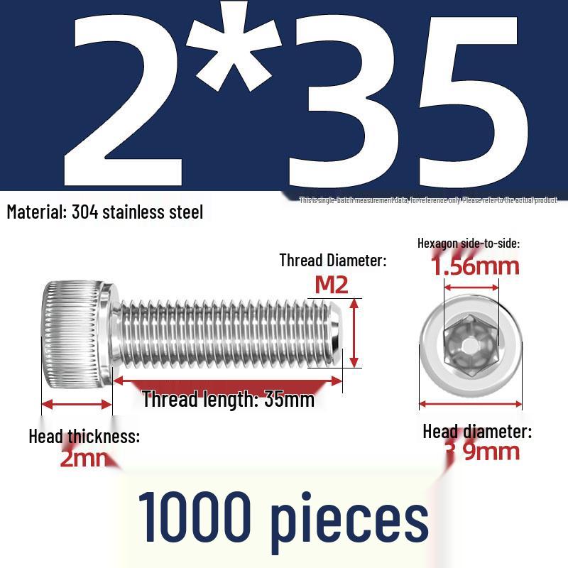 304 Stainless Steel Hex Socket Head Cap Screws, M2-M10, Extended Length