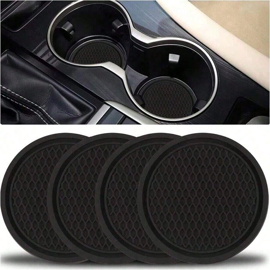 

4pcs Black Silicone Car Cup Holder, Round Anti-Slip Cup Mat Creative Car Interior Accessories, Universal Silicone Anti-Slip Coaster For Cars Black