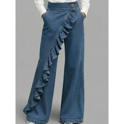 Amerikanischer Stil Lockere Unregelmäßige Patchwork High Waist A-Linie Weite Hosen Damen Frühling