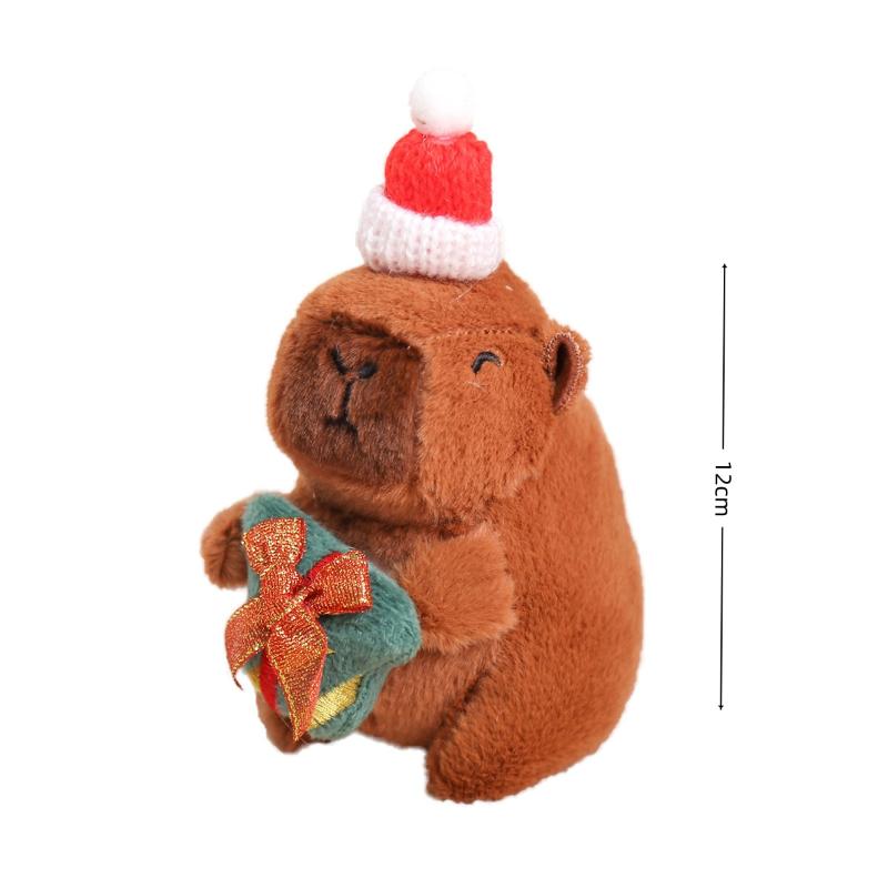 Lovely Christmas Capybara Pendant Plush Keychain Cute Soft Stuffed Doll Toy Backpack Hanging Decoration New Year Gift