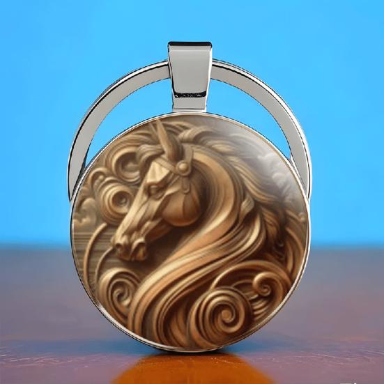 Keychain Multi-Layer Electroplated Surface Key Chain Traditional Chinese Horse To Success Design Round Pendant Car Charm Gift
