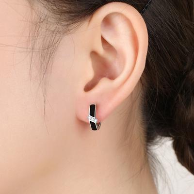 Μόδα 100 % 925 Ασημένια σκουλαρίκια καρφωτά Στρογγυλό σχέδιο Μαύρο σκουλαρίκι για Γυναικεία Κοσμήματα Νέο