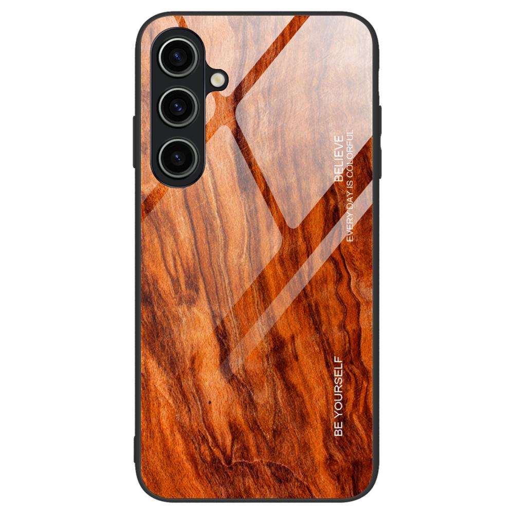 

For Samsung Galaxy A55 5G Case Wood Texture Tempered Glass+TPU Protective Cover Orange