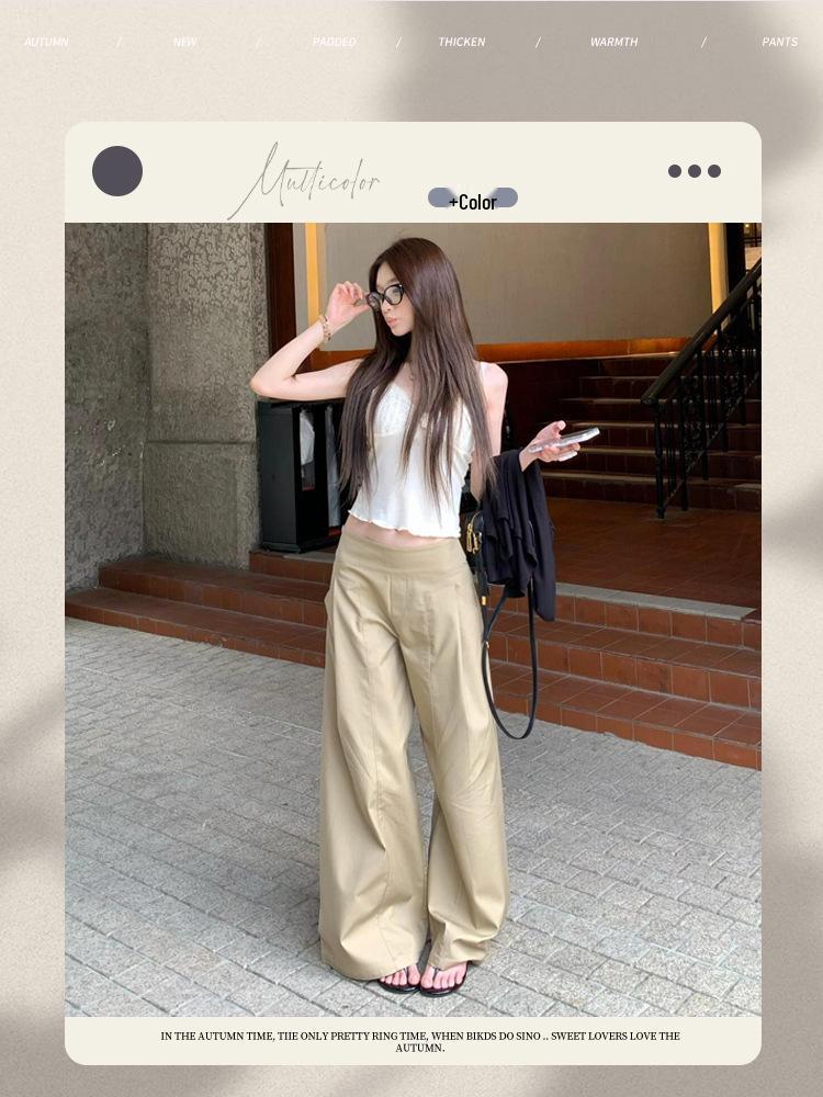 Women's Khaki High-Waisted Casual Wide-Leg Pants - Loose, Slimming, and Lightweight for Summer 2026
