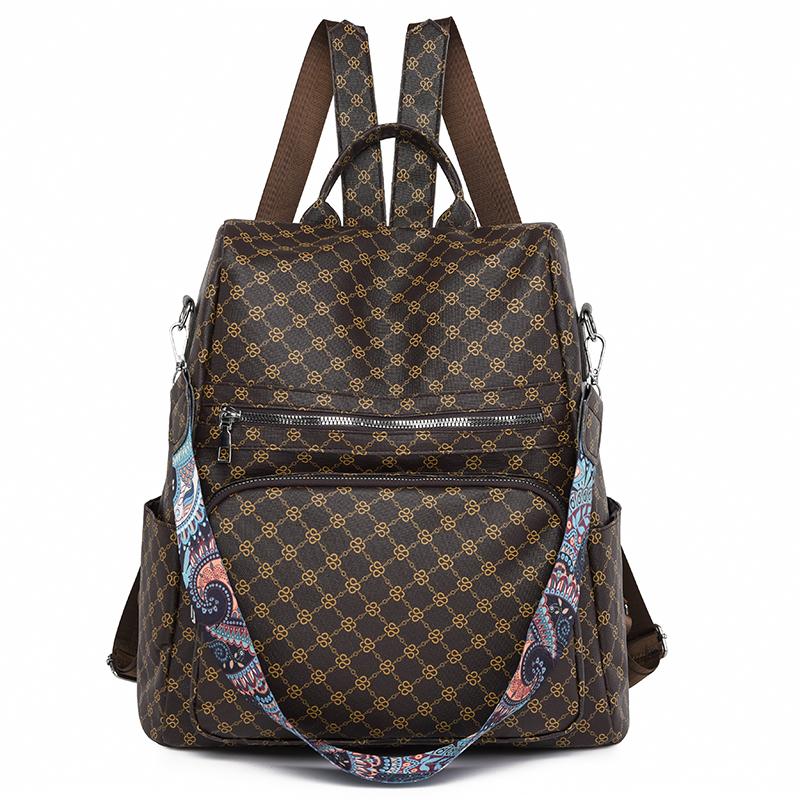 

Женский дорожный рюкзак из мягкой кожи с принтом темно-коричневого