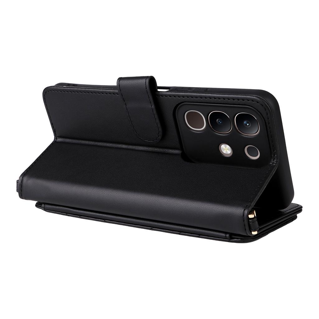 For Vivo Y29 4G/T4x 5G Wallet Case with Shoulder/Wrist Strap Leather Phone Cover Stand