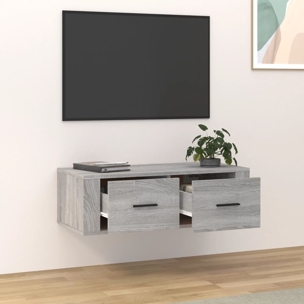 Vidaxl Wisząca Szafka Pod Tv, Szary Dąb Sonoma, 80X36X25 Cm