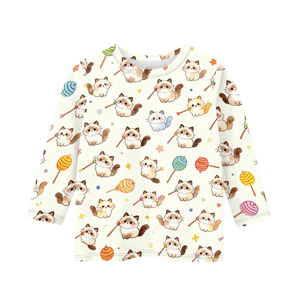 Kinder Tierdruck Rundhals Dreiviertelarm Lässiges T-Shirt Weicher Leichter Stoff Bequeme Passform Geeignet für den Alltag