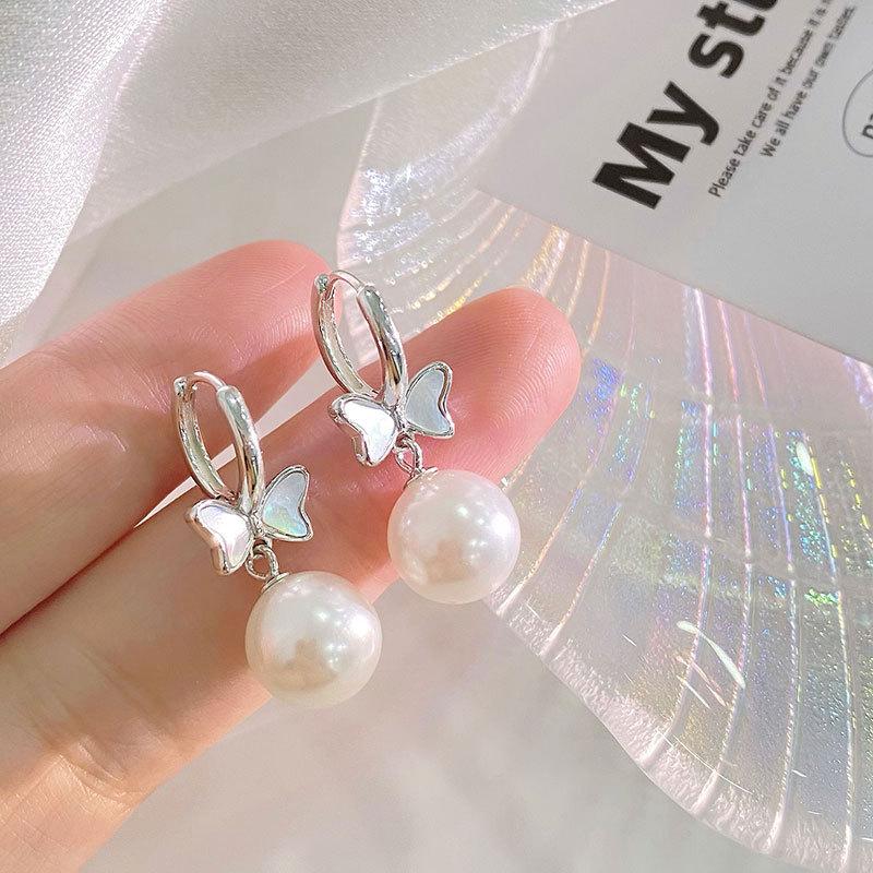 Bow-breasted Pearl Ear Buckle Exquisite Light Luxury High-end Feeling Sweet Daily Versatile Style