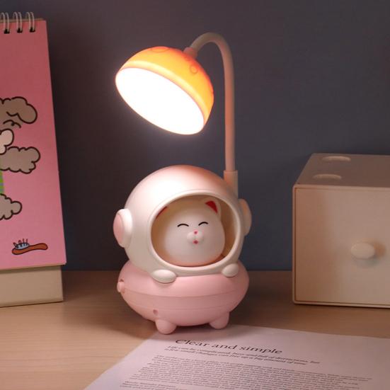 Cartoon Astronaut Cat Desk Lamp USB Rechargeable Flexible Gooseneck Table Reading Light Home Office Bedroom Bedside Night Light