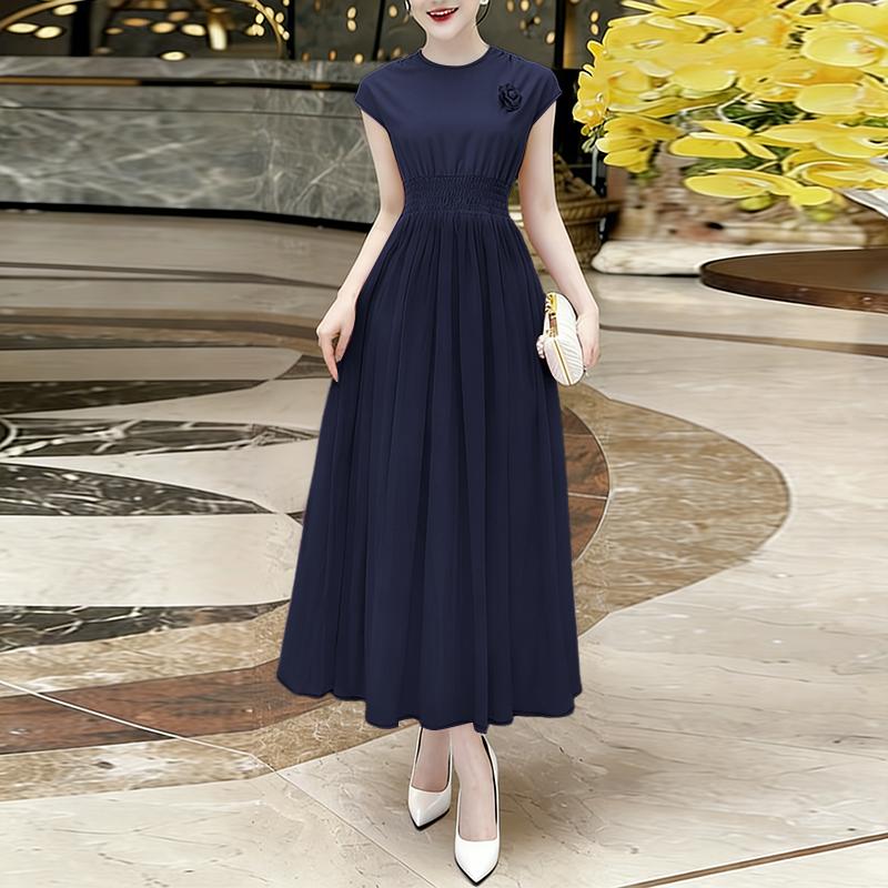 ZANZEA Women Casual Round Neck Summer Short Sleeve Long Dress