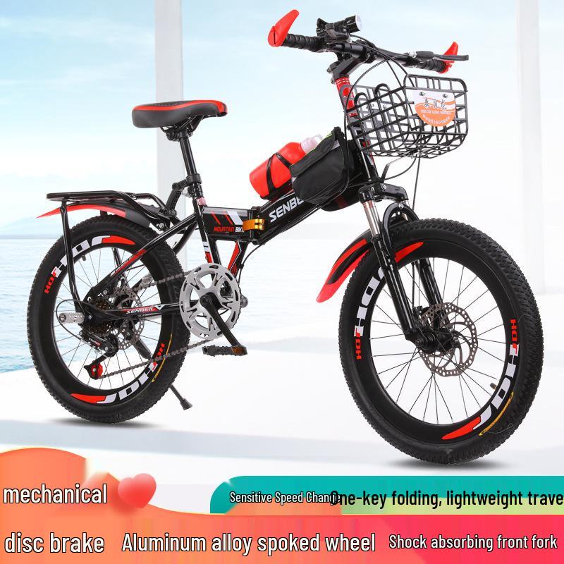 Folding 20/22/24-inch Children's Bicycle with Disc Brake & Variable Speed for Older Kids