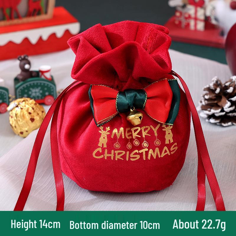 Cross-border Christmas Flannel Apple Drawstring Gift Bag with Bow - Cartoon Candy Bag for Kids