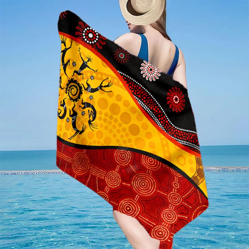 Sunrise Australian Indigenous Art Beach Towel, Super Soft Microfiber, Gift for Her/Him, Birthday, for Pool, Beach, Travel, Home Decor Fan Gifts