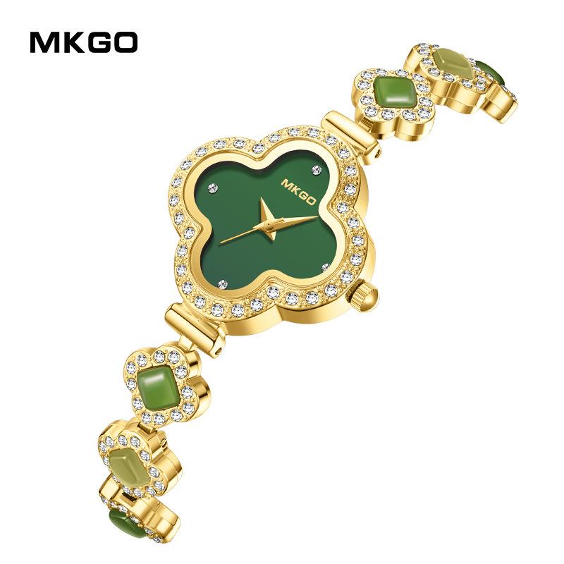 

Бренд MKGO, популярные кварцевые часы с четырьмя листьями травы для женщин, нишевые легкие роскошные ювелирные часы-браслет