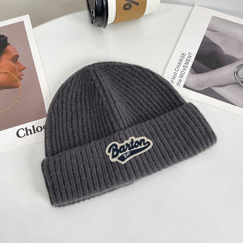 Large Head Circumference Woolen Hat for Men, Winter Thickened Warm Ear Protection Letter Knit Hat, Japanese Style Simple Versatile Cold Weather Hat