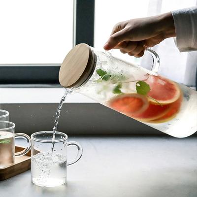 Nouvelle Bouilloire en Verre Épaissi 1000ML/1500ML Couvercle en Bambou avec Couvercle Filtrant, Peut Être Ajoutée à la Bouilloire pour Jus et Café