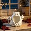 Funky Halloween Room Decor 3D Printed Ghost Cat Storage Holder, Decorative Kitten Statue with Hollow Storage, Candy Bowl, Cute Desktop Organizer