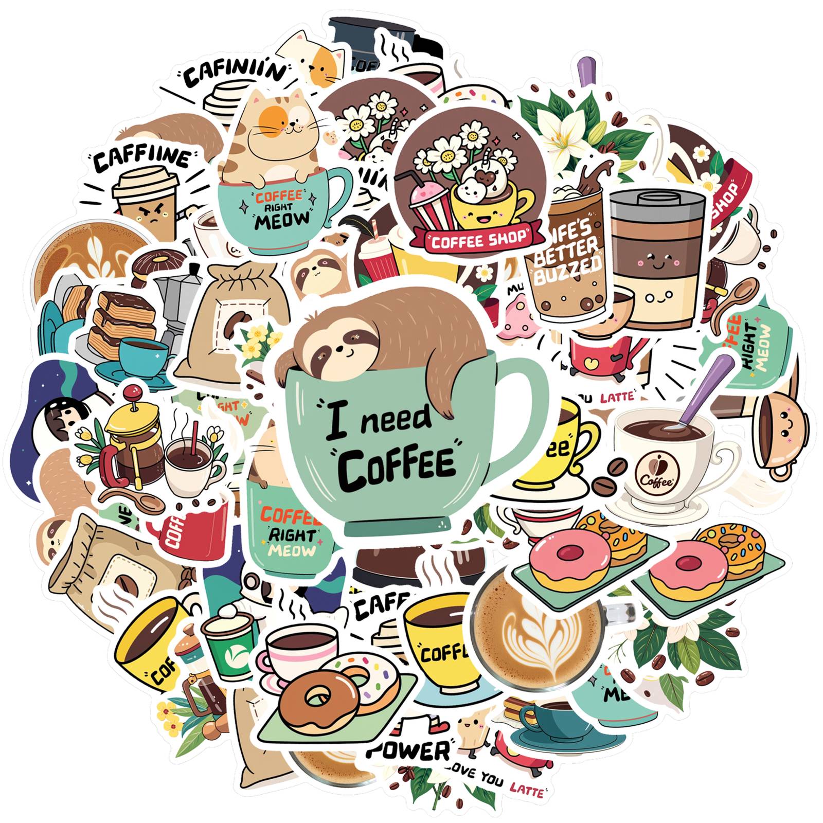 

35pcs-50pcs Cartoon Beverages Stickers Cute Coffee Stickers DIY Stickers For DIY Phone Laptop Scrapbook Bike Guitar