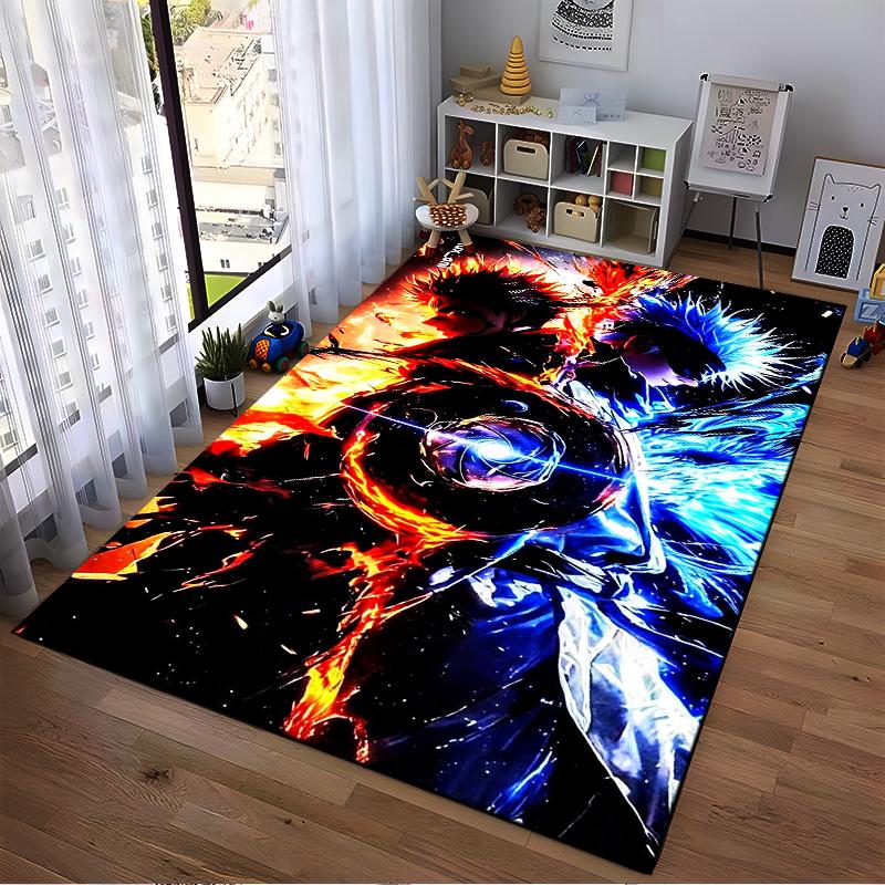 Fiery and icy themed anime-style artwork Non-slip rug suitable for living room and bedroom sofas