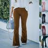 Women's High Rise Elastic Waist Corduroy Slim Fit Flare Pants Solid Color Commuter Casual Long Trousers