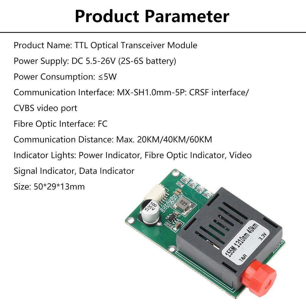 DC 1.1-16V Sky/Earth TTL Optical Transceiver Module FC RX/TX/AV/VCC/GND Interface for Drones TTL to Fiber Optic Module