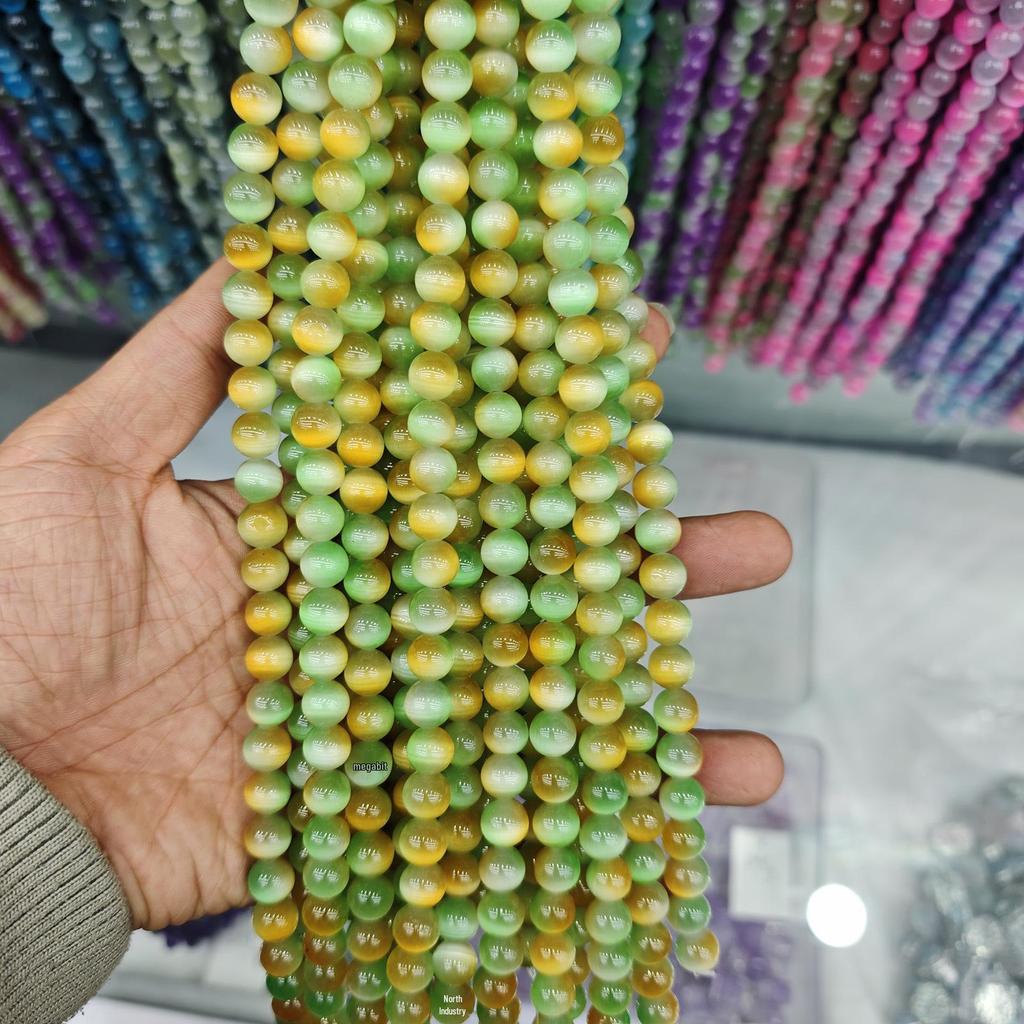 10mm Cat's Eye Stone Beads: Single, Double, Triple Color Options for DIY Jewelry Accessories.