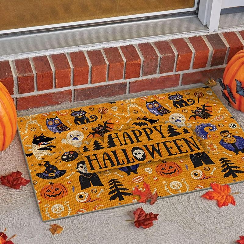 

Halloween Theme Door Mat With Cute Pumpkin Ghost Black Cat Spider Patterns Soft Decorative Entryway Rug For Home Indoor 40x60cm