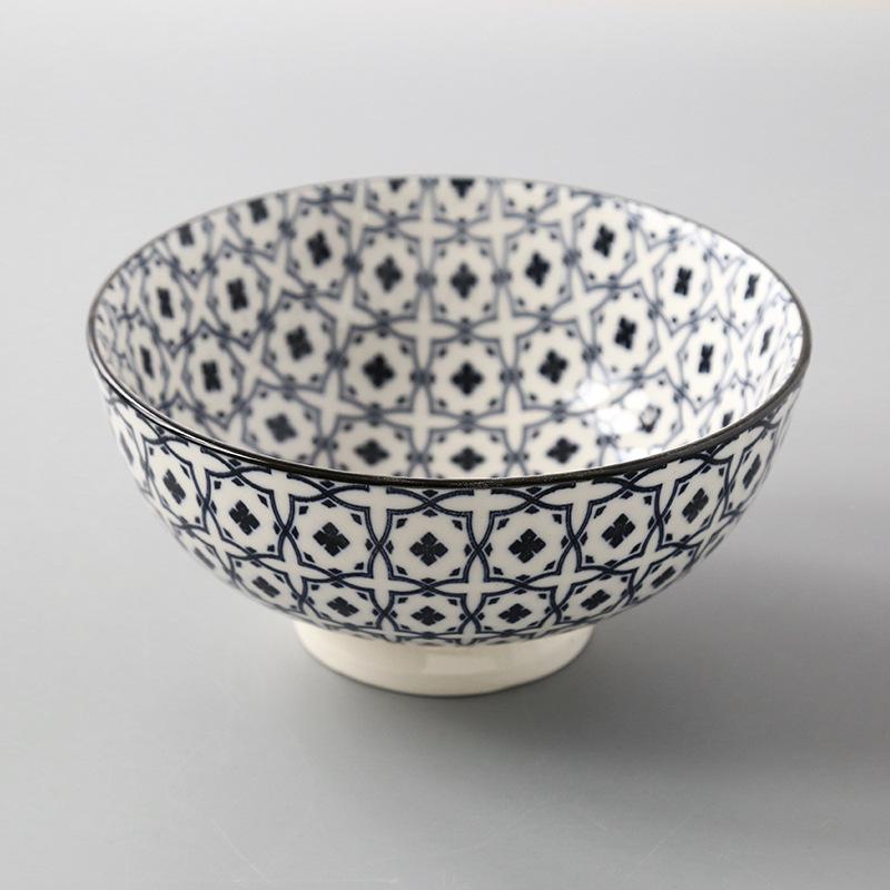 Japanese 6 Inch Noodle Bowl Ceramic Underglaze High Foot Salad Bowl for Home Ramen